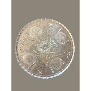 Vintage Cut Glass Cake Stand With Floral & Starburst Design